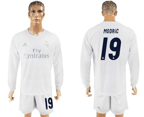 Real Madrid #19 Modric Marine Environmental Protection Home Long Sleeves Soccer Club Jersey